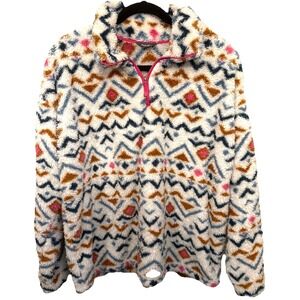 Eddie Bauer Quarter Zip Aztec Multicolor Fleece Pullover Women's XXL Soft